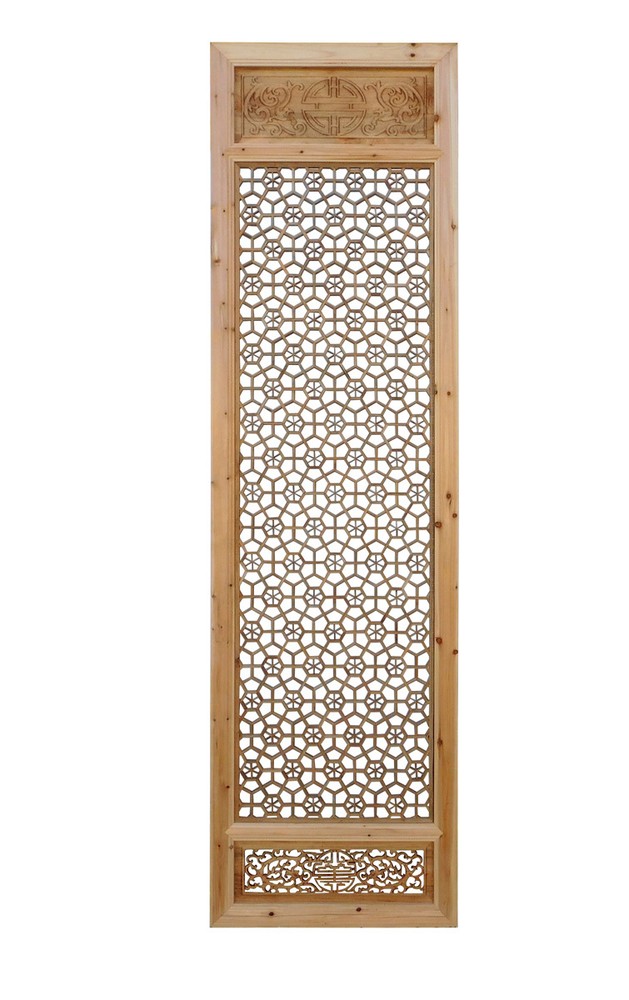 Chinese Natural Wood Geometric Wall Panel Headboard Accent cs821