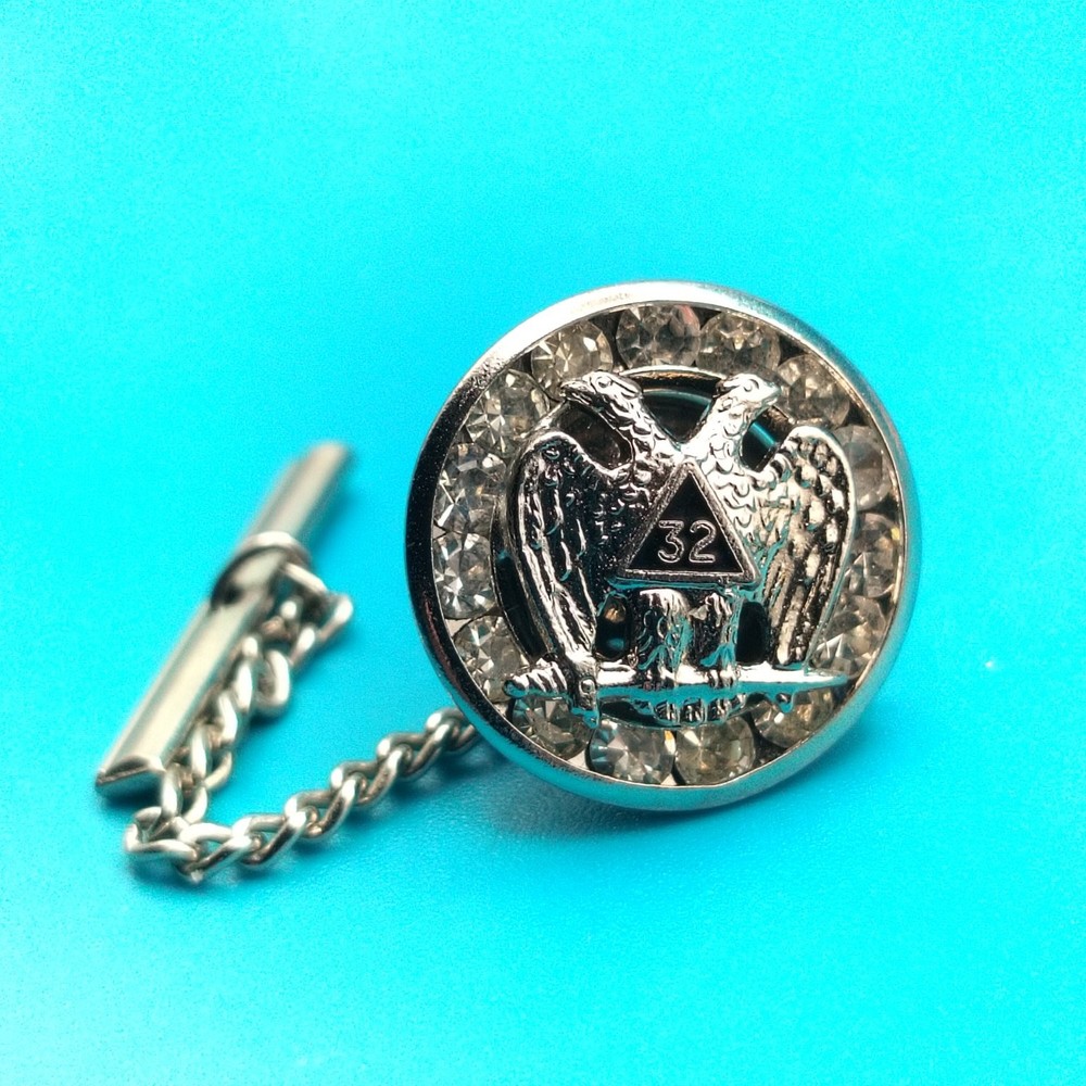 Masonic Tie Tack 32 Degree Double-Headed Eagle Bullet Back Chain