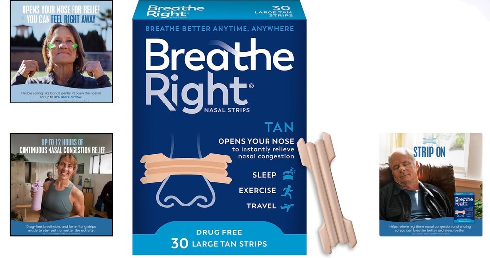 30 Count Nose Strips - Breathable Snoring and Congestion Relief Strips