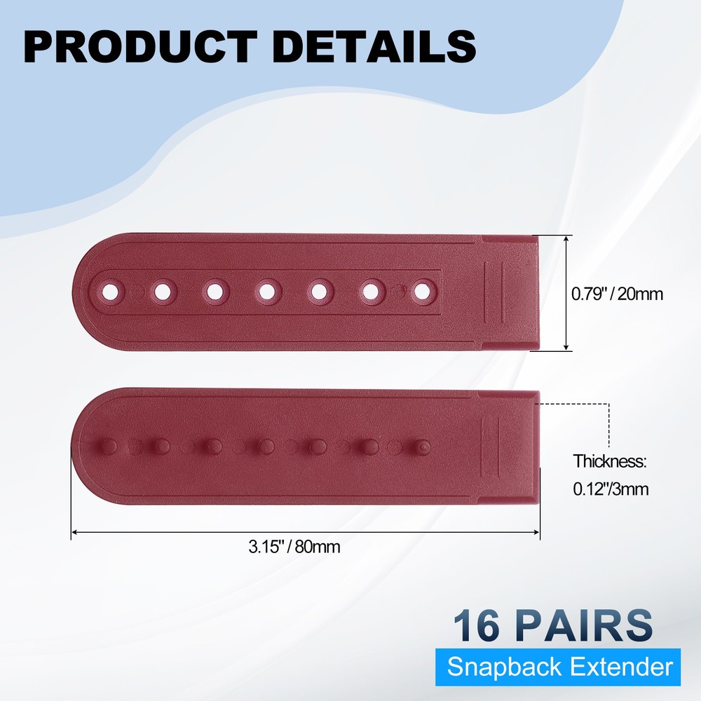 16 Pair Hat Snap Replacement Adjustable Snapback Cap Strap Burgundy