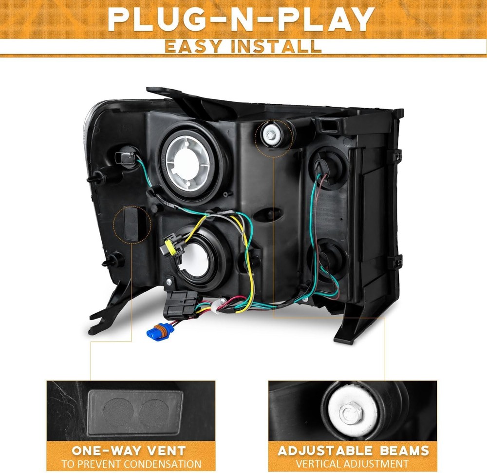 GMC Sierra Headlights Black Housing Pair