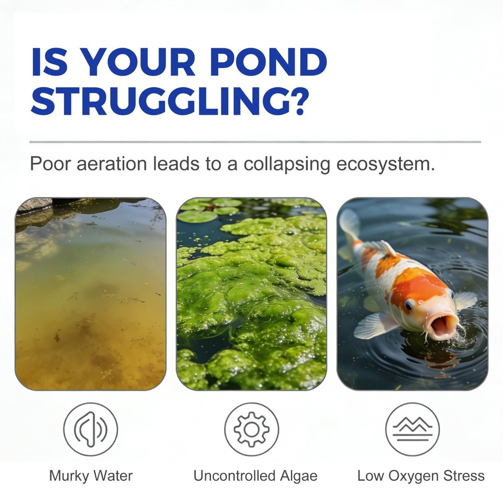 New 丨3/4 HP Pond Aeration System 5.76 CFM 100FT Airline 2 Diffusers