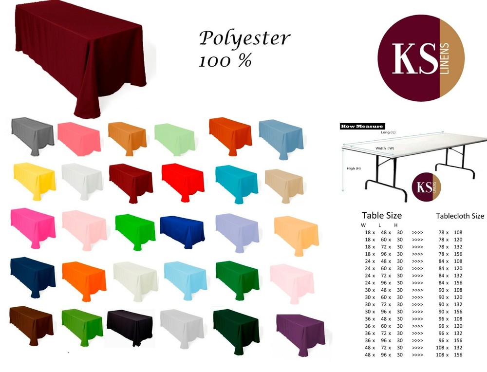 KS Linens 84"x 120" Premium Polyester Tablecloth for 5'x 24" Rectangular Tables