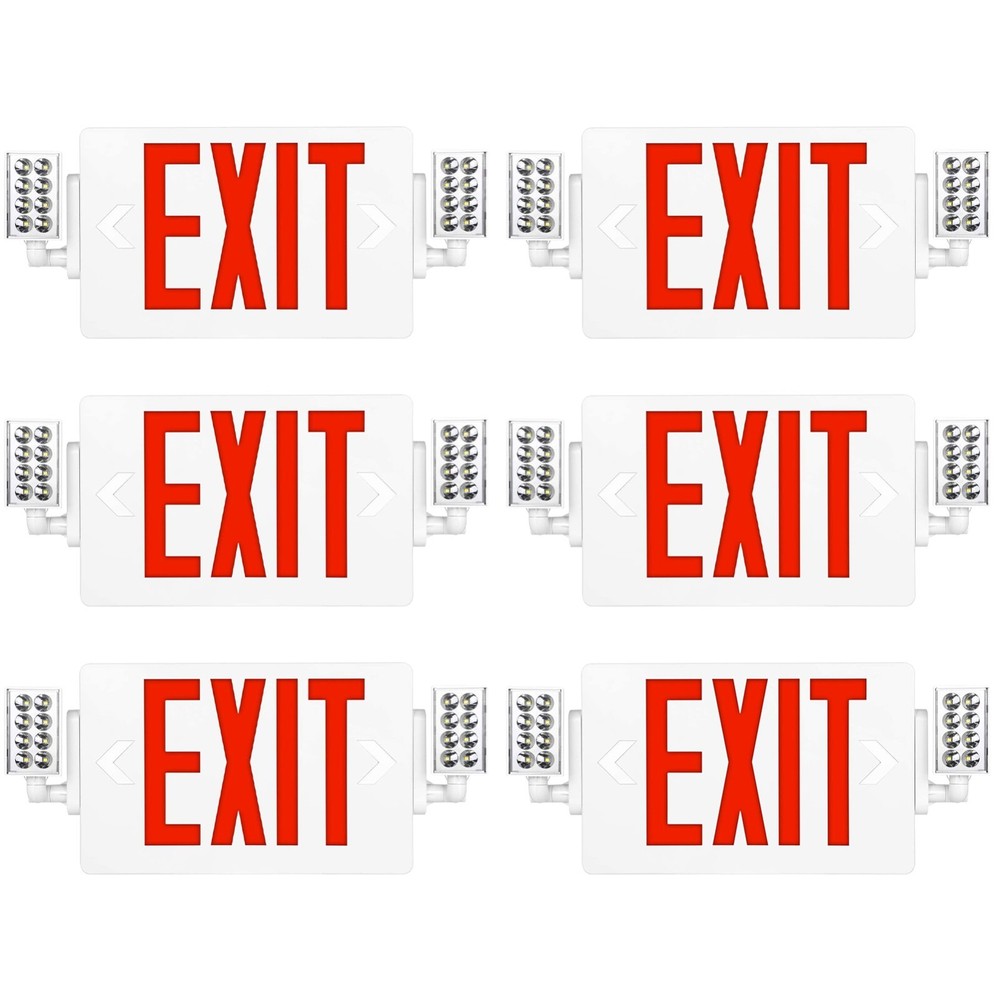 UL Listed-4 Packs Led Red Led Exit Signs with Lights Combo Battery Backup Set.