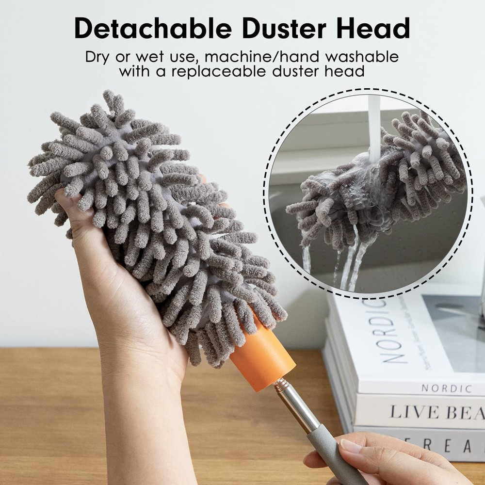 Extendable Microfiber Duster with Replaceable Heads Telescopic Cleaning Tool Kit