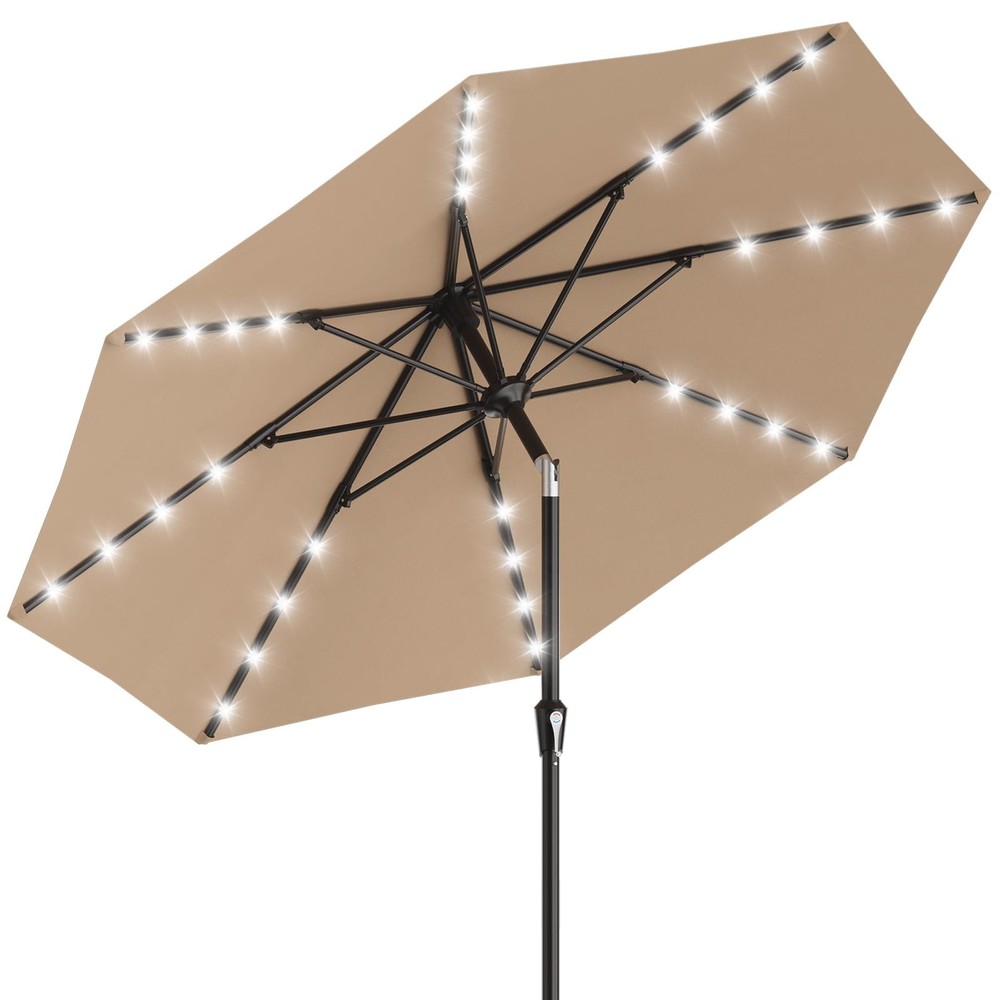 AreShark 9FT Patio Umbrella with Solar Lights, 32 Lighted Pool 9 FT, Beige