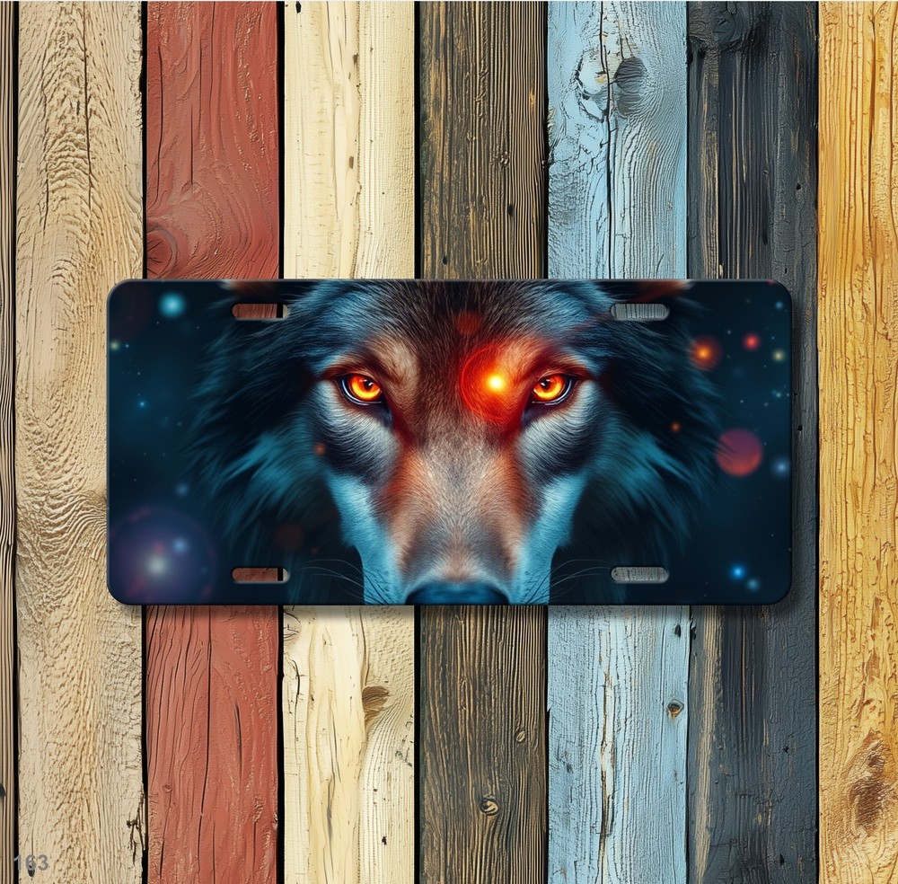 Powerful Wolf License Plate Optional Text Vanity Plate Gift Idea