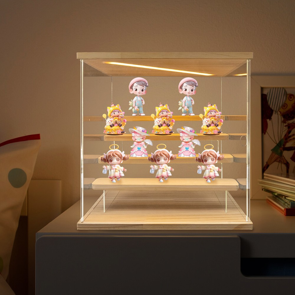 5-tier Display Box Clear Acrylic Display Case w/ LED Warm Light+USB Cable Modern