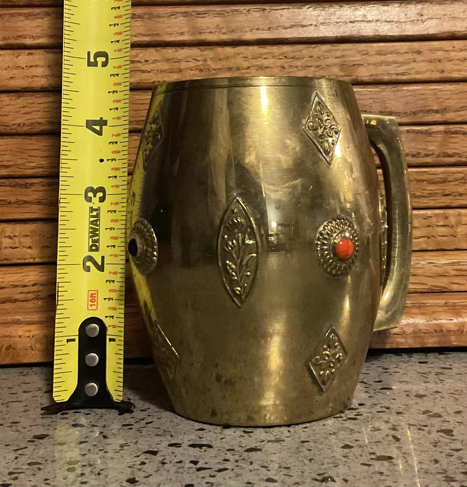 Brass Tankard Mug Stein with Cabochons