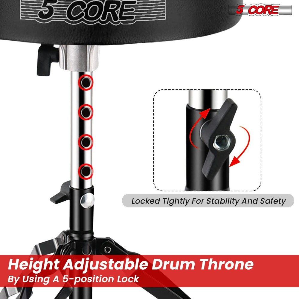 5 Core Drum Throne 3" Padded Comfortable Drum Seat Drumming Stools Adjustable