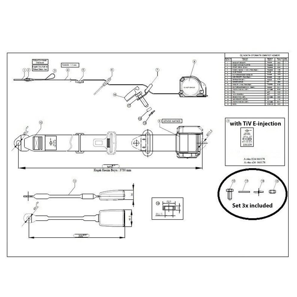 For Toyota Highlander Retractable & Adjustable 3 Point Seat belt Gray Replace