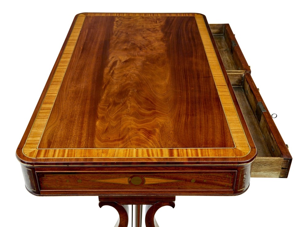 19TH CENTURY REGENCY BRASS INLAID WRITING DESK