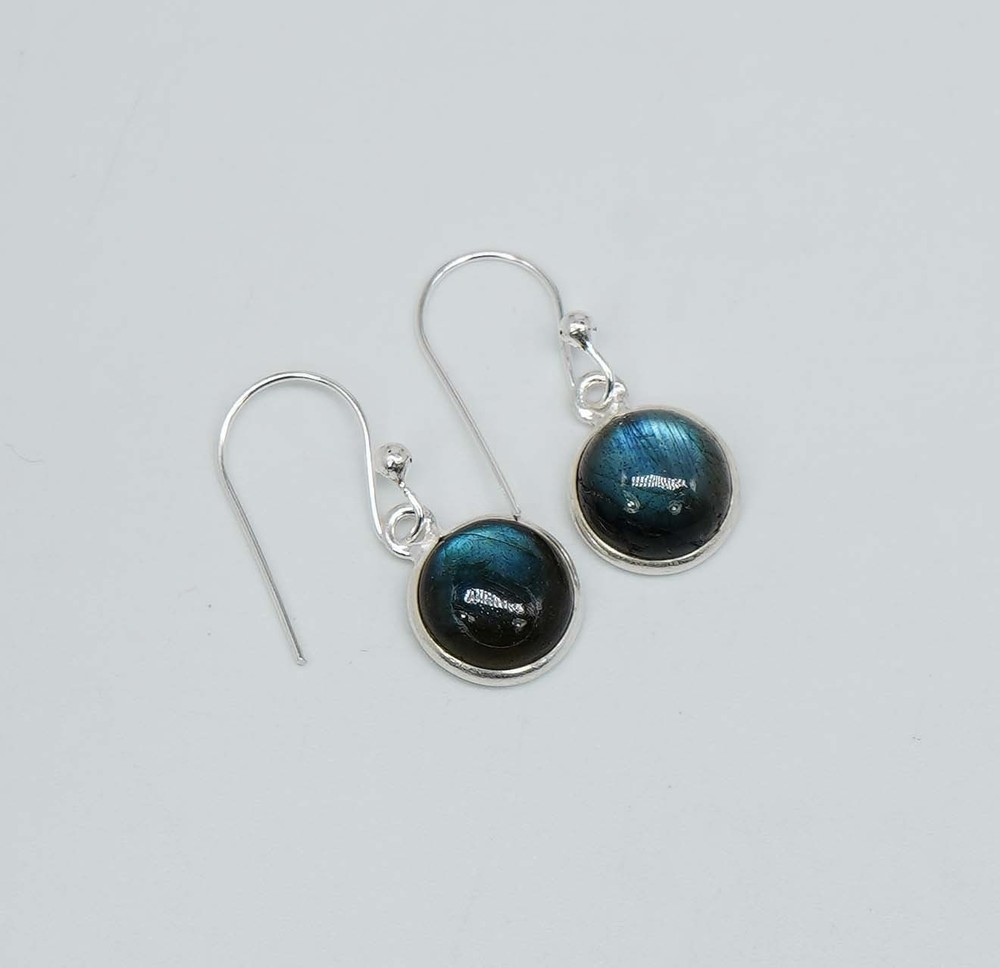 925 Solid Sterling Silver Labradorite Round Shape Hook Earring - 1.2 Inch