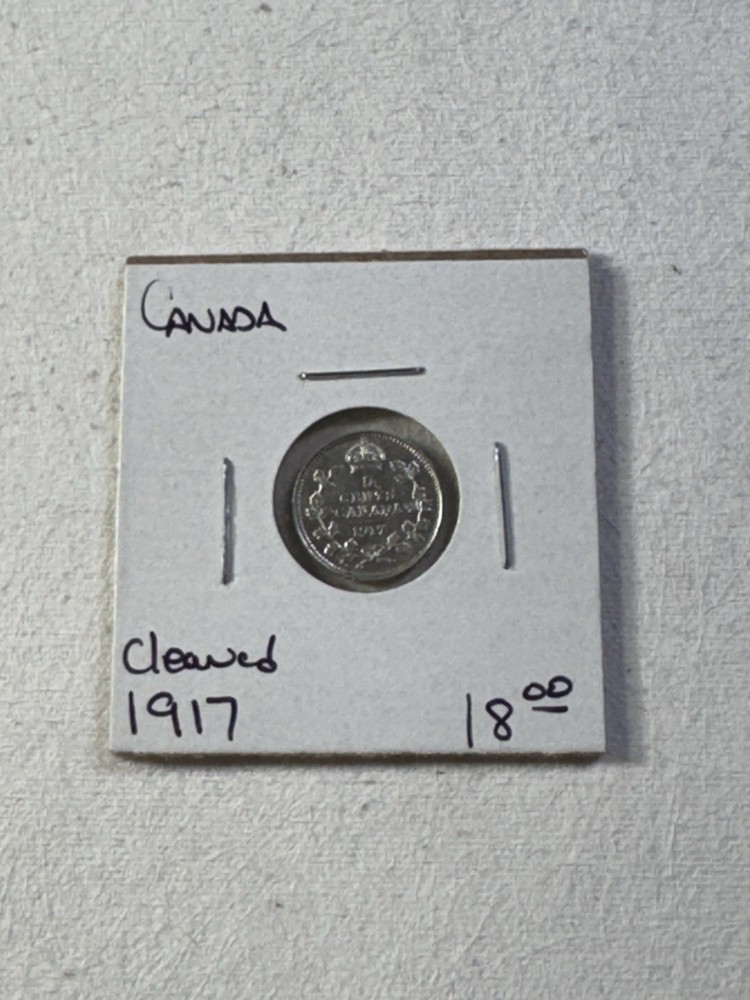 1917 Canada 5 Cents Silver Coin Cleaned