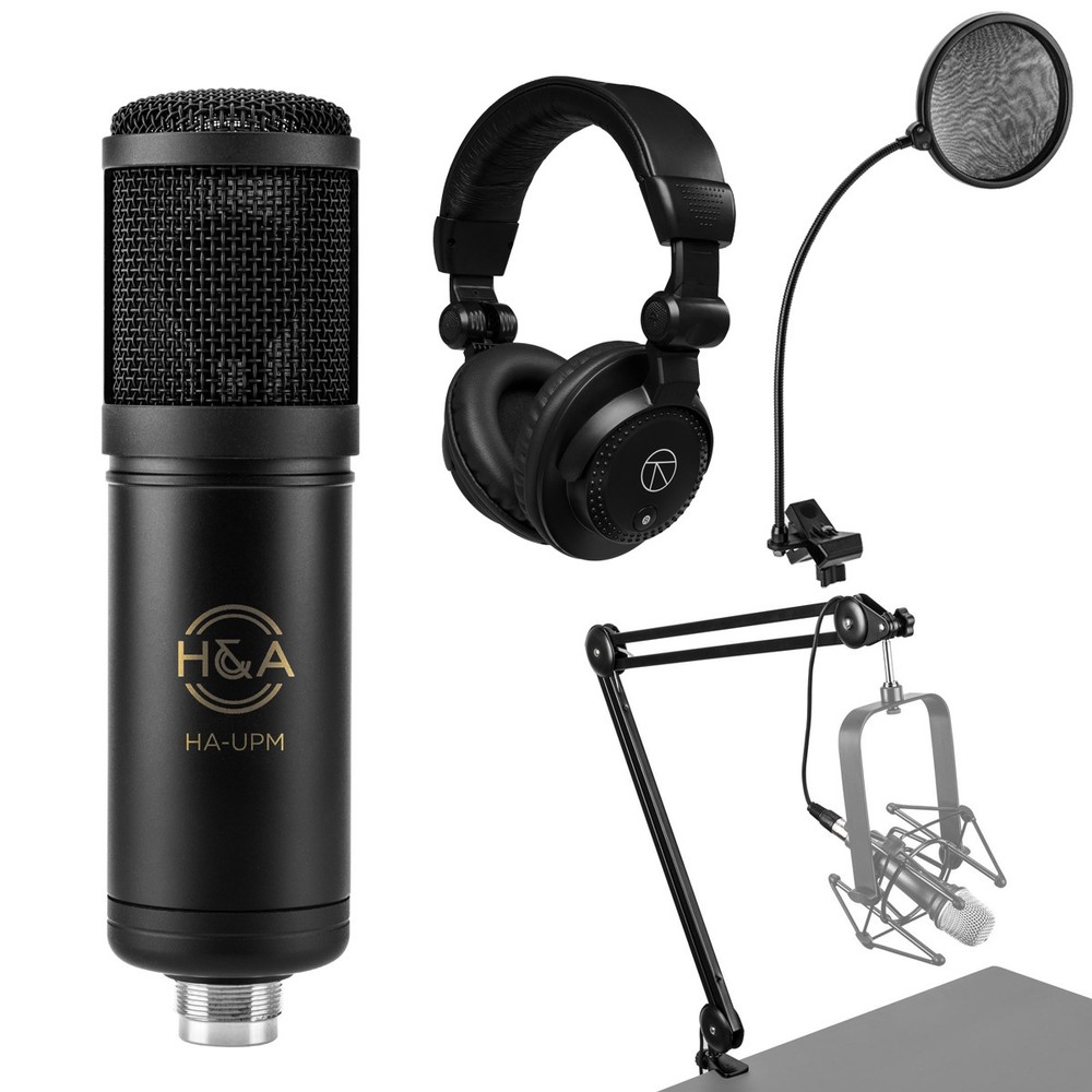 H&A HA-UPM Professional USB Microphone Podcasting Bundle - Brodcast Arm - POP Fi