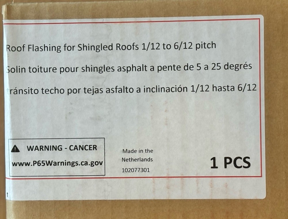 Rinnai 189950 Roof Flashing 1/12–6/12 Pitch Polymer Rubber Tankless Vent Kit NEW