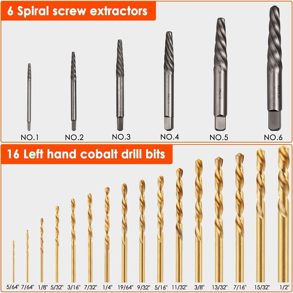 Easy Out Screw Extractor Kit, Left Hand Drill Bit Set