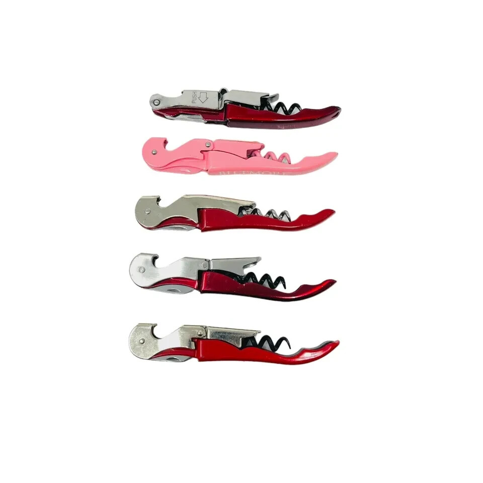 5 Pc Assorted Multicolor Double Hinges Corkscrew Wine Bottle Opener, Foil Cutter