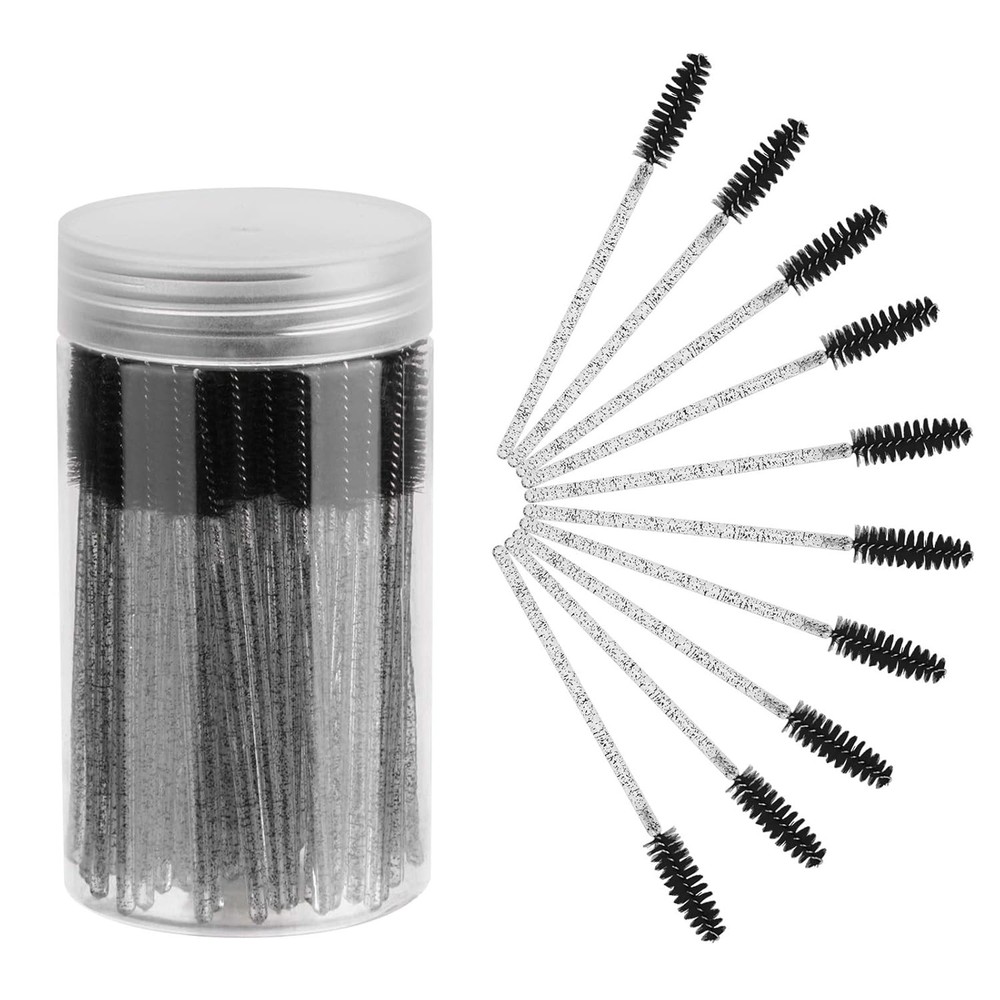 CHEFBEE Disposable Eyelash Brushes 100 Pack Mascara Wands with Container Black