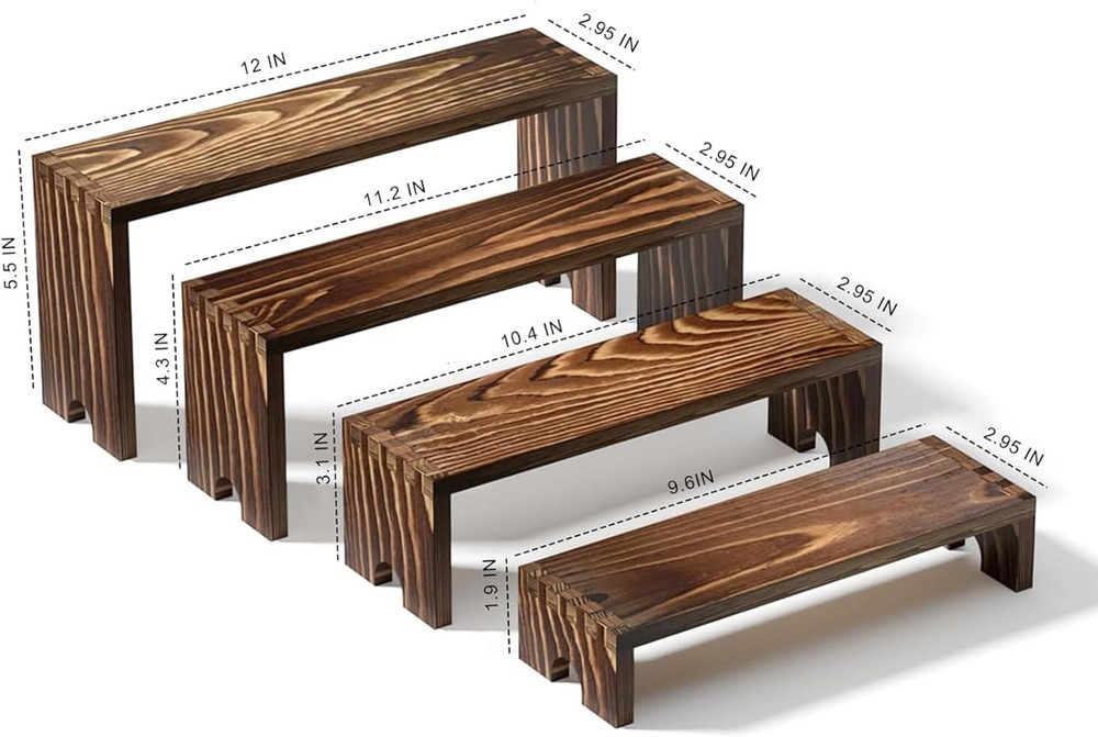 Stackable Wooden Cupcake Stand Set - Tiered Riser Display (Dark Brown, 2 Pack)