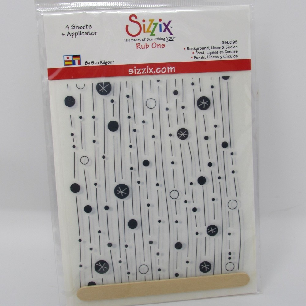 Sizzix Rub Ons 4 Sheets + Applicator Background Lines and Circles 655095
