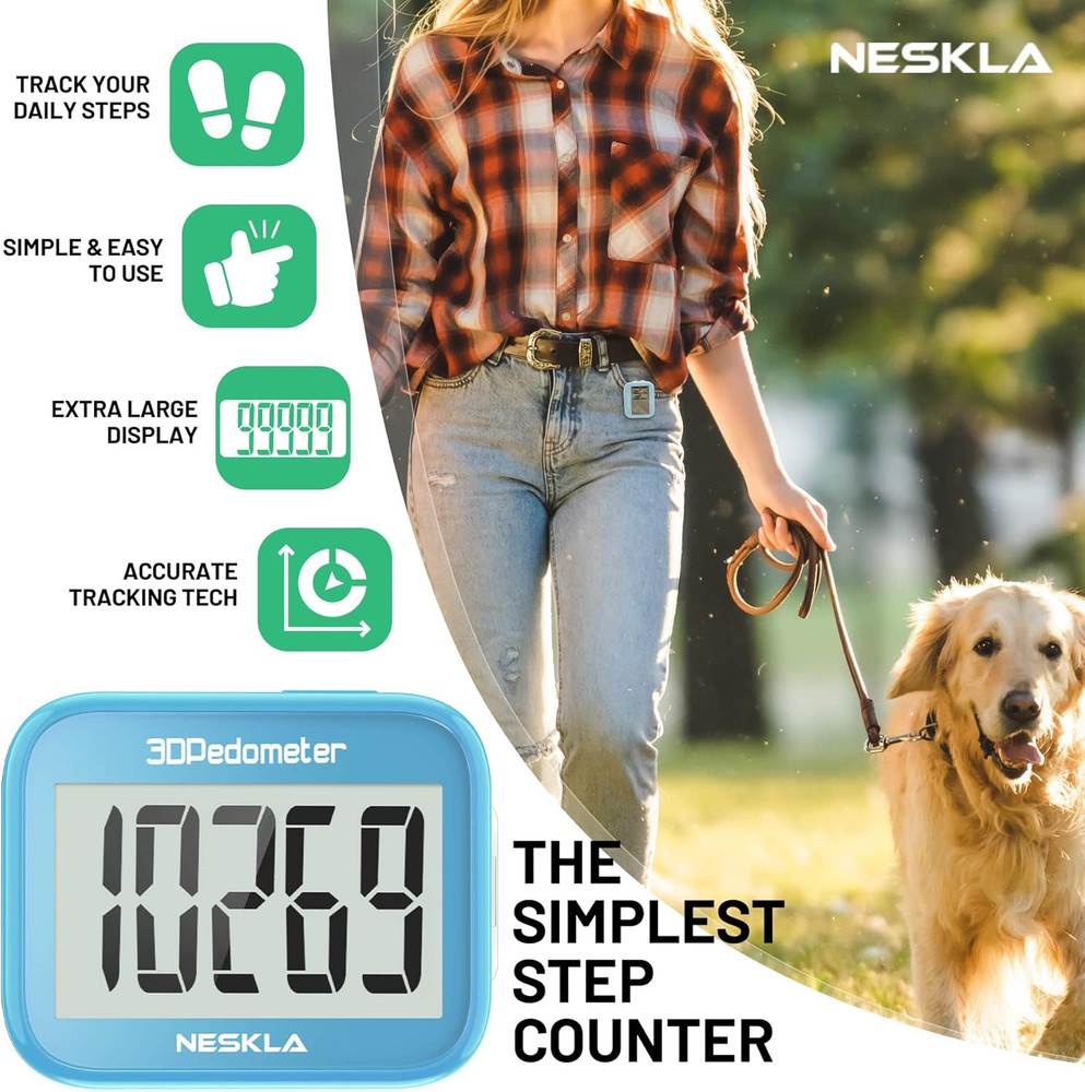 3D Pedometer for Walking, Simple Step Counter with Large Digital Display, Step T