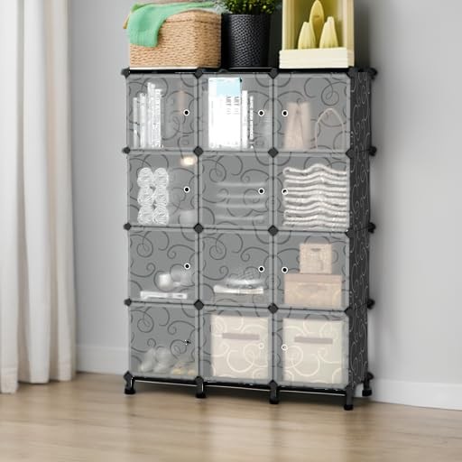12 Cube Storage Organizer with Doors, DIY Plastic Closet Shelf, Modular Books...