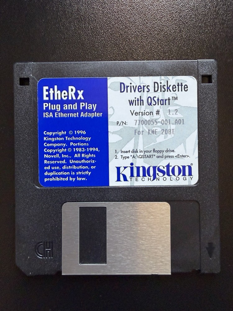 EtheRx Plug and Play ISA Ethernet Adapter Floppy Disk for Kingston KNE-20BT