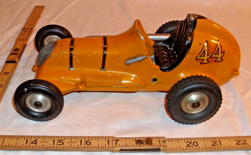 RAY COX #44 THIMBLE DROME CHAMPION TETHER CAR IN YELLOW 1950s ORIGINAL