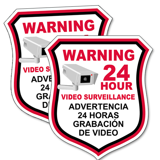 SECURITY CAMERA Video English Spanish Warning Decal Sticker 5" tall Multi-pack