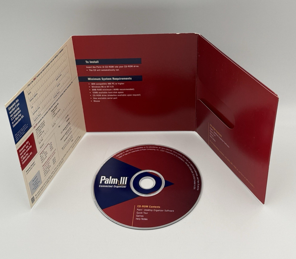 Palm III Desktop Organizer Software CD-ROM 3Com Vintage PDA Sync Install