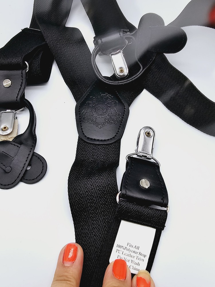 English Laundry Solid with Subtle Texture Stretch Suspenders Black