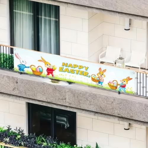 Happy Easter Banner Easter Decorations Easter Party Decorations 79x18 Inches