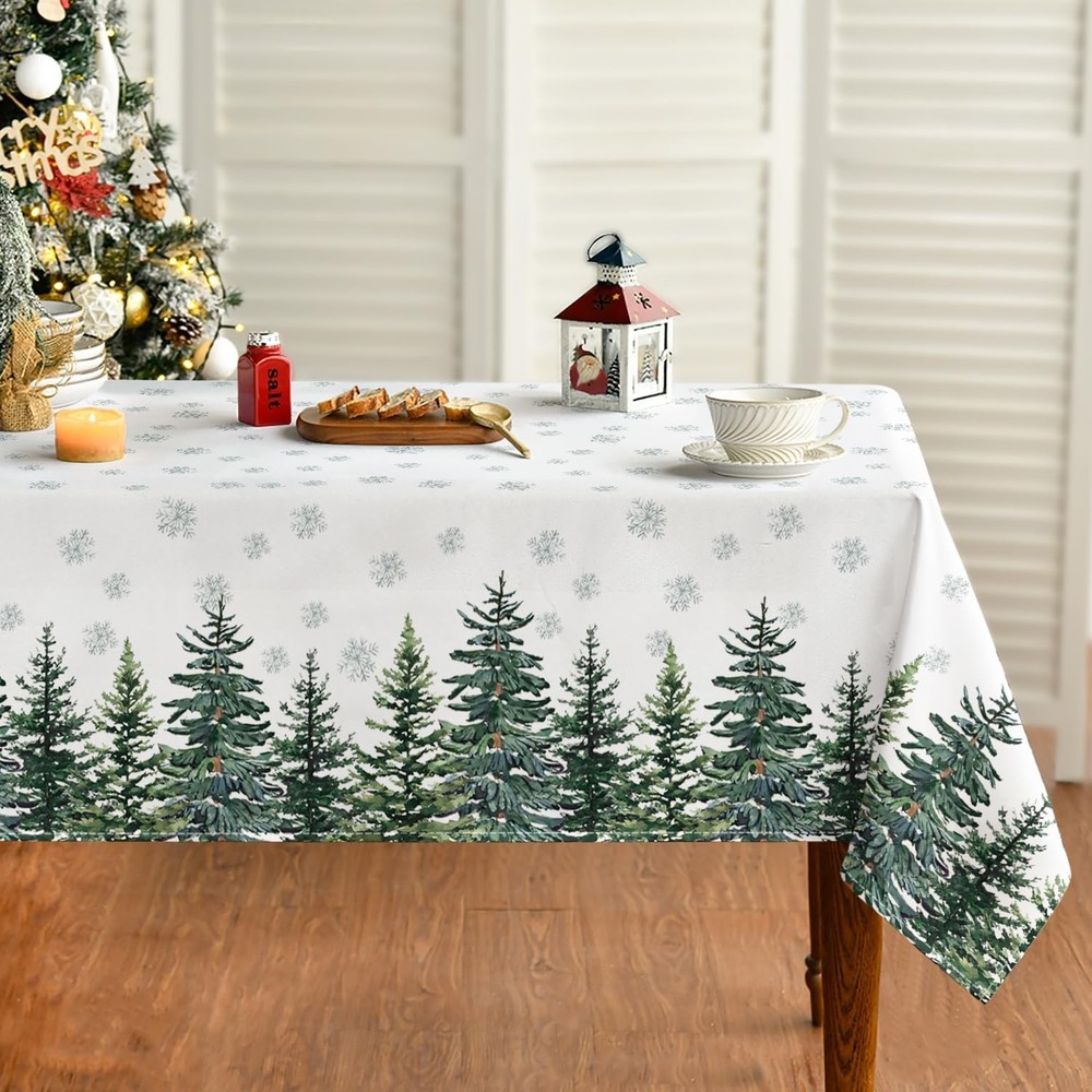 Artoid Mode Snowflakes Pine Trees Christmas Table Cloth, Rectangular 140x220 cm