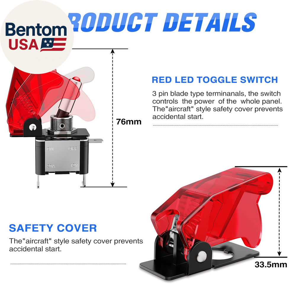 Ignition Switch Panel 12V 2 in 1 Rocker with Engine Push Button Toggle Switches
