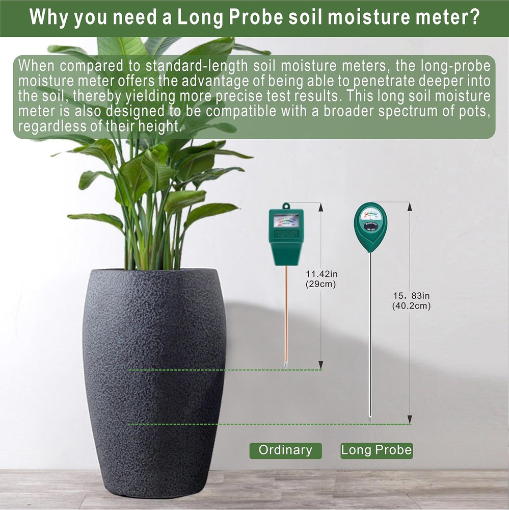 Soil Moisture Meter Sensor, Long Probe for Plants, 2 Pack