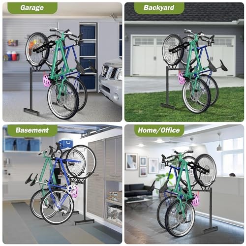 Floor Stand,Adjustable Bicycle Parking Rack with Hook for 2 Bikes
