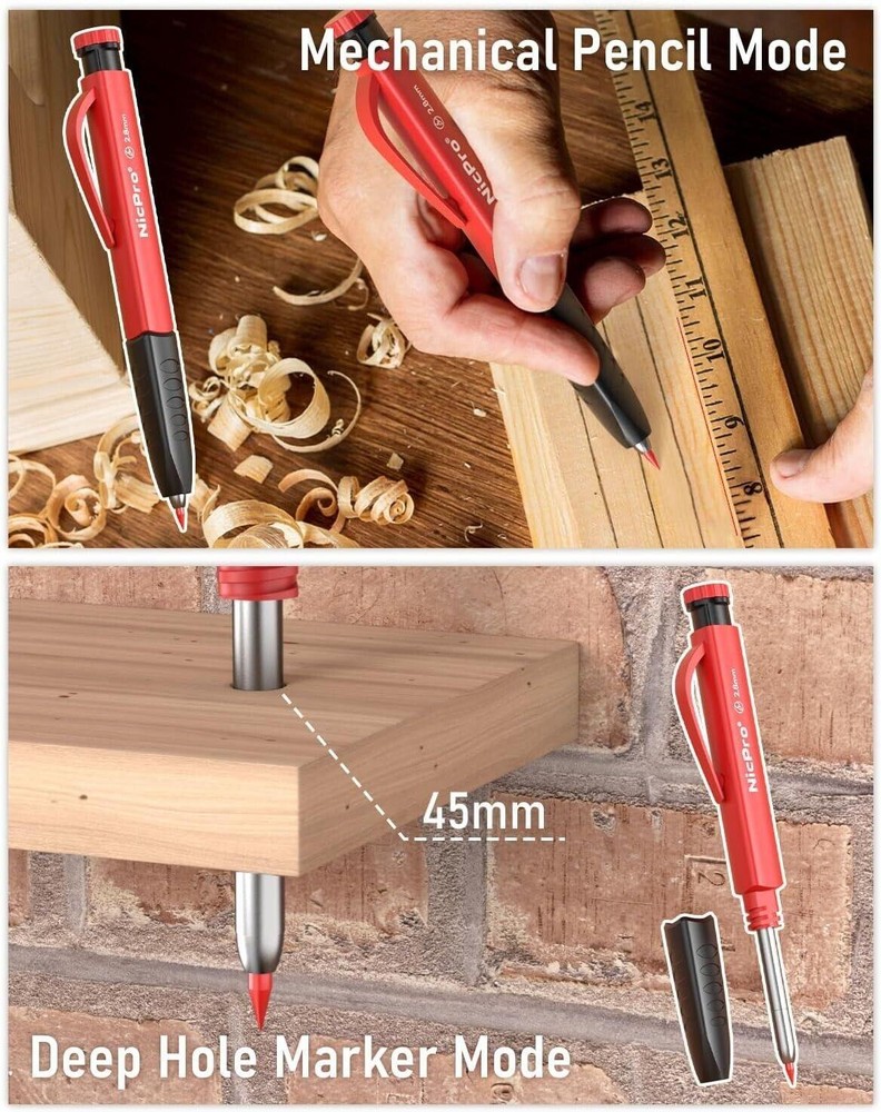 Mechanical Carpenter Pencils Set with 26 Marker Refillsdeep Hole Marker Const
