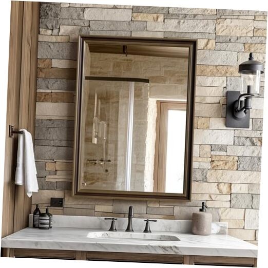 Effect Framed Wall Mirror, 22x30 Rectangle Mirror, 30"L x 22"W Retro Copper