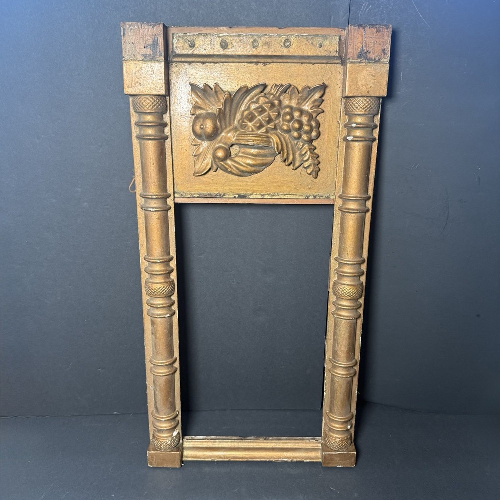 Giltwood Mirror Picture Frame Column & Rosette Corners Basket with Fruit Panel