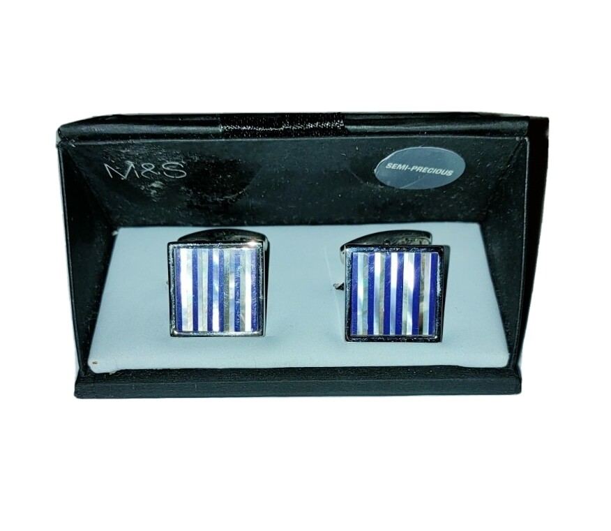 Cufflinks Silver Blue Square Semi-Precious Stones M&S Gift Boxed