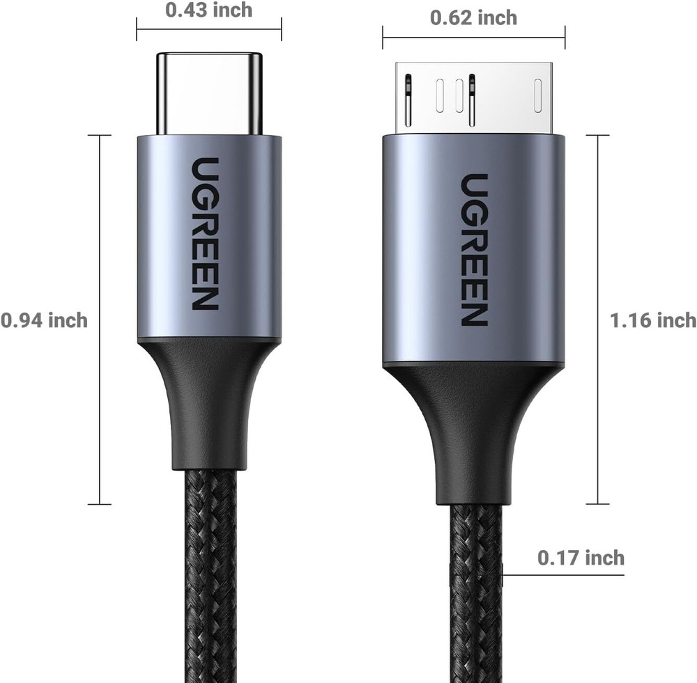 UGREEN USB 3.1 Micro B to USB C Hard Drive Cables, 10 Gbps Data Transfer