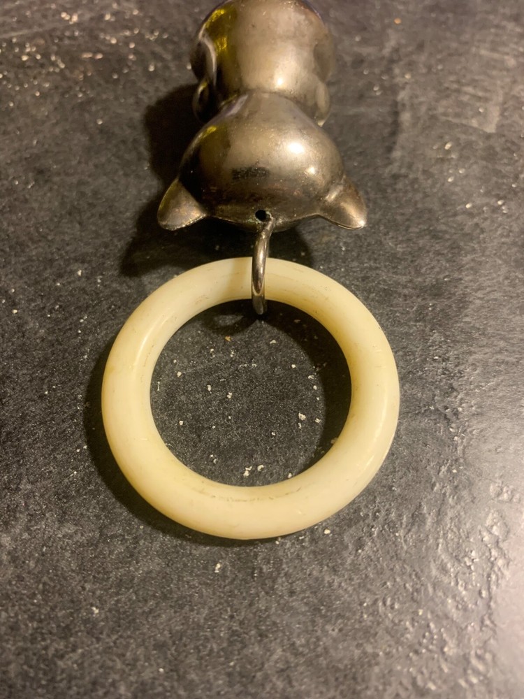 Antique Silver Teething Ring Teddy Bear