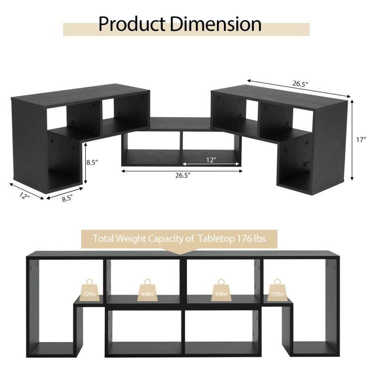3 Pcs Adjustable TV Stand Set w/ Rectangular Shelf 2 L shaped Shelf For TVs 65''