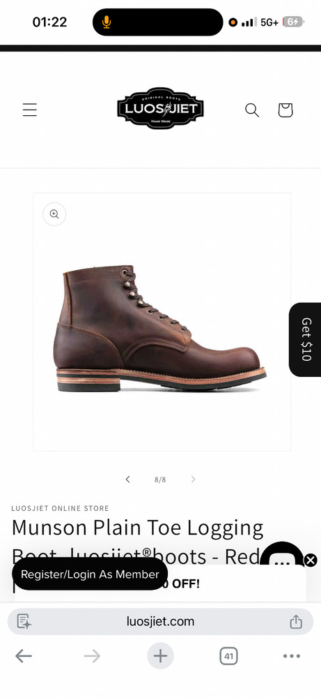 luosjiet Munson plain toe logging boots 7D