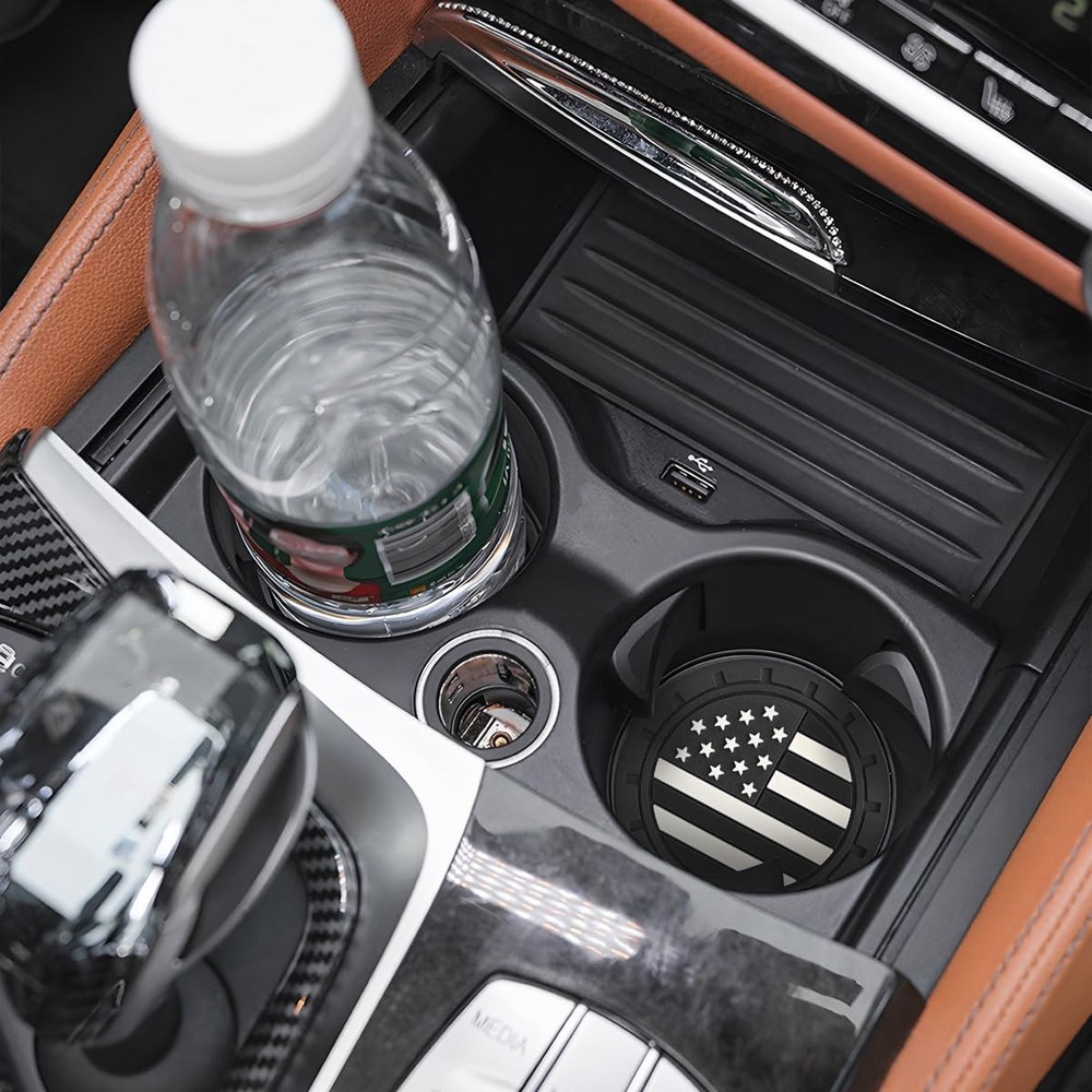 Osilly Car Cup Holder Coasters, 4 Pack American Flag Insert Black