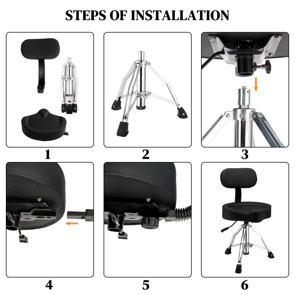 Drum Throne with Backrest, Heavy Duty Hydraulic Drum Seat Black
