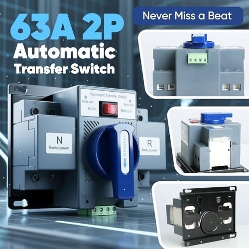 Automatic Transfer Switch 110V 63A 2P Generator Changeover, Dual-Power, Auto/Man