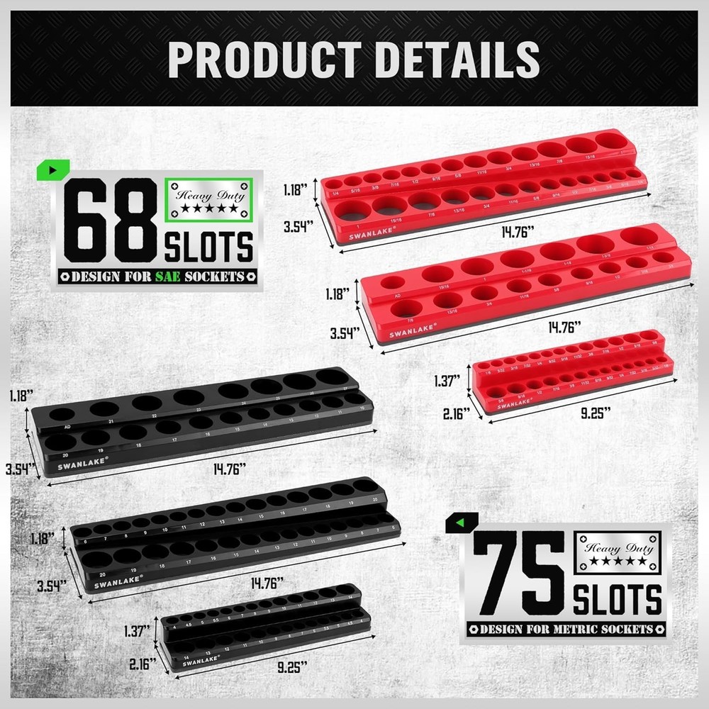 Easy Access Magnetic Socket Organizer with Clear Labels for Tool Management