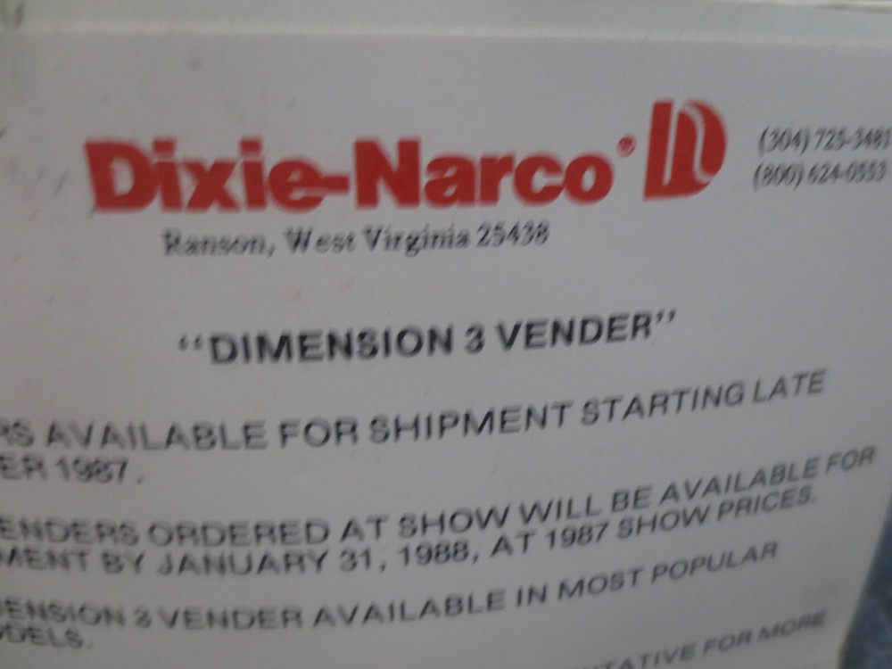 Dr Pepper Dixie Narco Dimension 3 Vender Ad Picture 1987